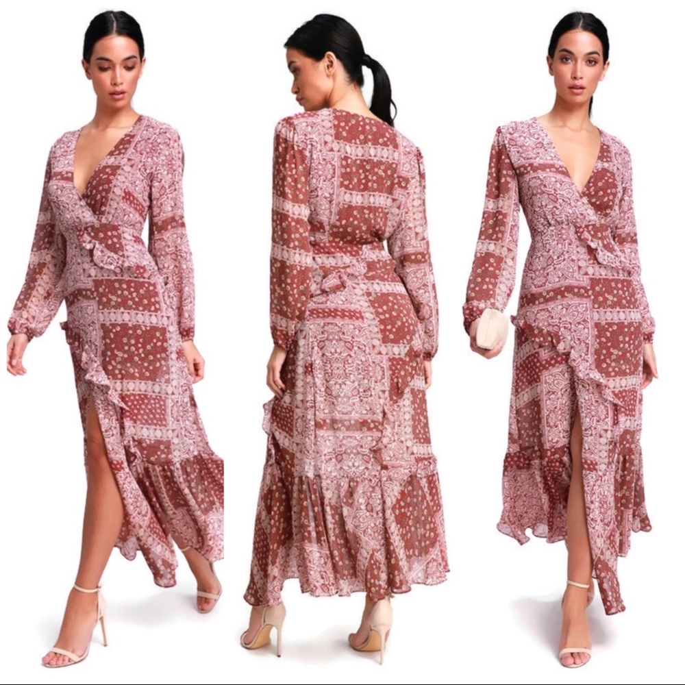 Lulu's Field of Flowers Rust Red Maxi Dress